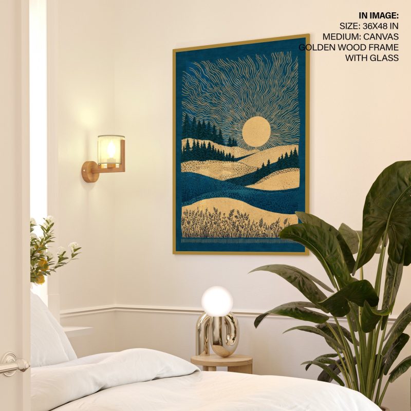 Golden Sun Over Blue Hills Vastu Painting