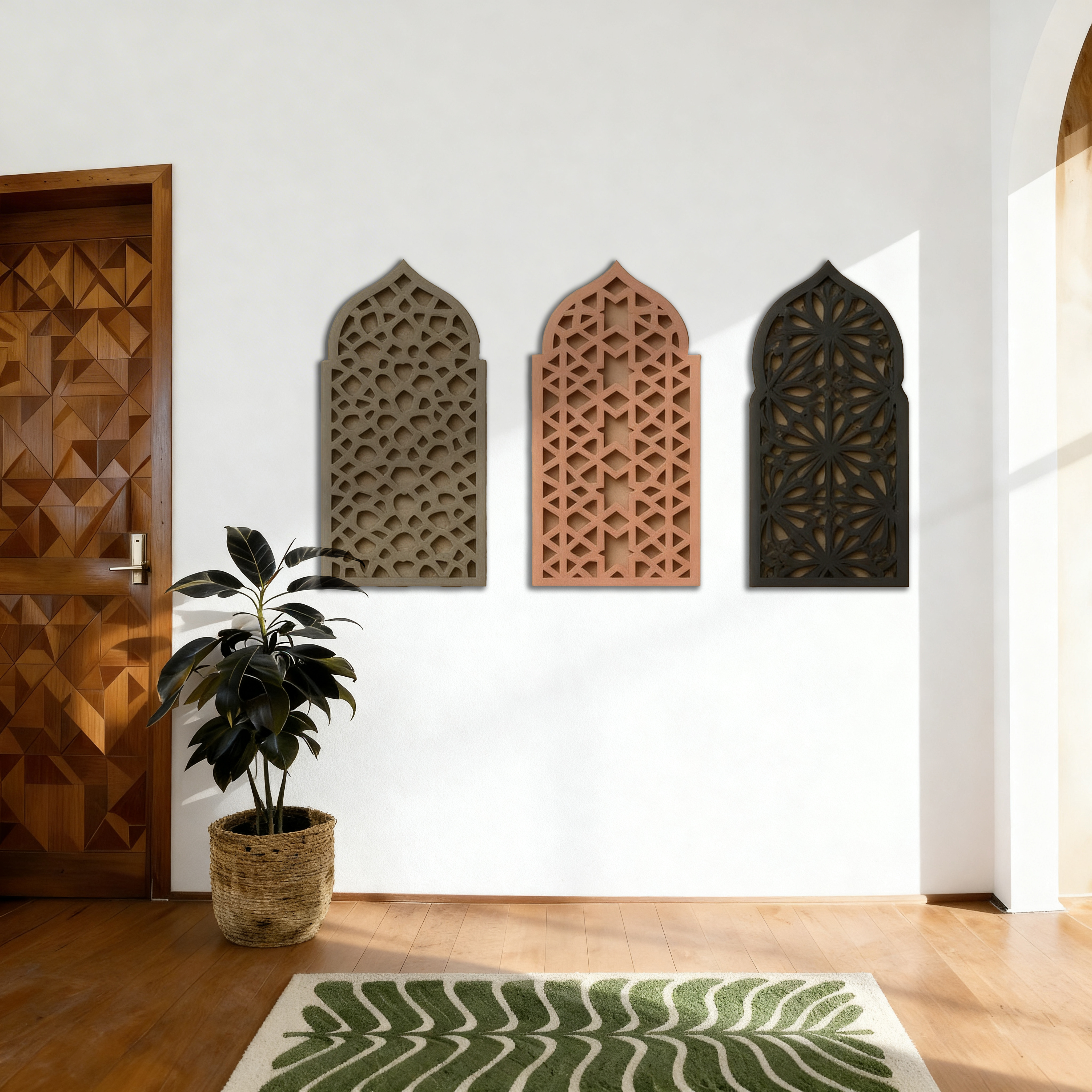 Rajwadi Rang Trio - Handcrafted 3D Jharokha wall a
